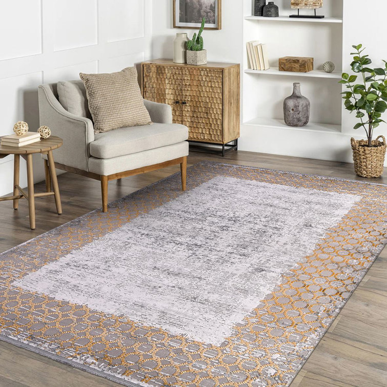 Ebern Designs Rose Grey Framed Knitwear Machine Made Area Rug Wayfair
